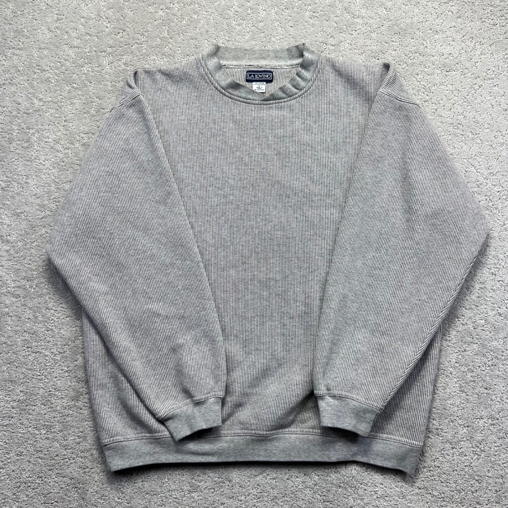 VINTAGE LA Loving Sweatshirt Mens Large Gray Ribbed Knit Crewneck Pullover Thick